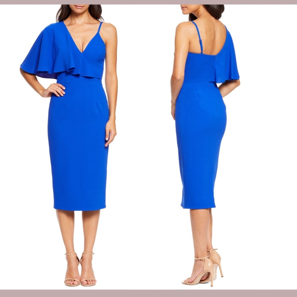 NEW Dress the Population [ XS ] Beth Ruffle‎ Sleeve Dress in Electric Blue